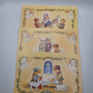Vintage Style Nativity Christmas Cards  Envelopes Religious Holiday Set Of 3 90s